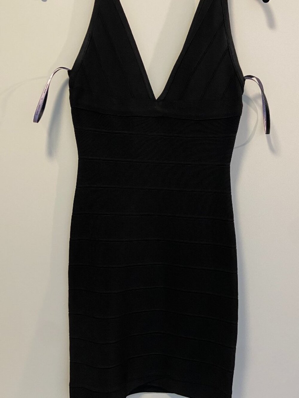 Hervé Léger Black Bandage Plunge V-Neck Mini Dress Size S